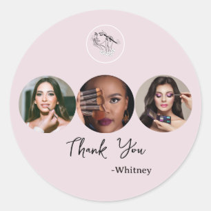 Blush Pink Script Logo Photo Makeup Artist Classic Round Sticker