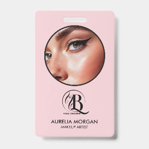 Blush Pink Script Logo Photo Makeup Artist ID Badge