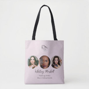 Blush Pink Script Logo Photo Makeup Artist Tote Bag