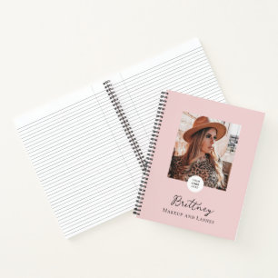 Blush Pink Script Logo Photo Makeup Customisable Notebook