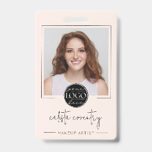 Blush Pink Script Logo Photo Makeup ID Badge