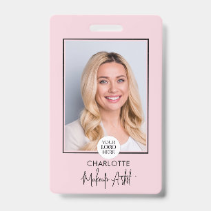 Blush Pink Script Logo Photo Makeup  ID Badge