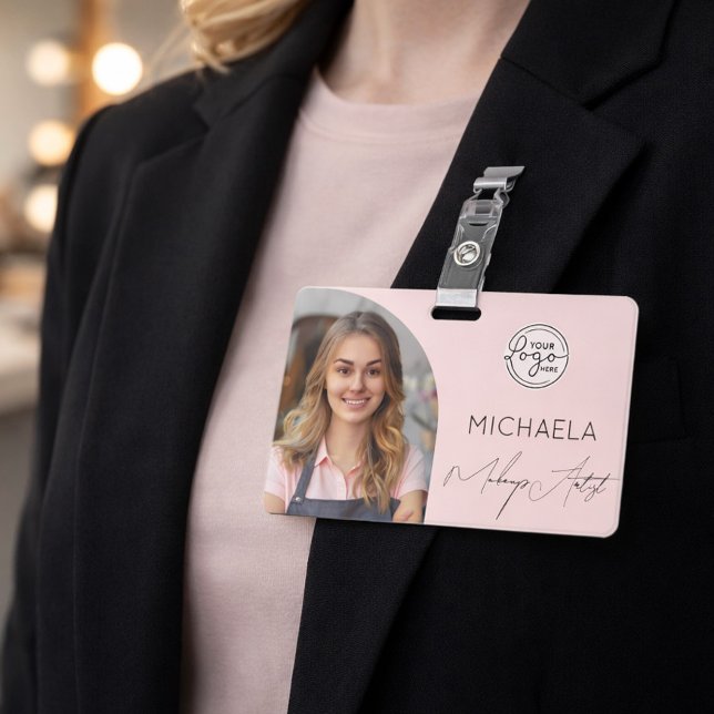 Blush Pink Script Logo Photo Makeup ID Badge (Creator Uploaded)