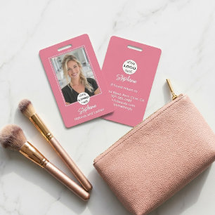 Blush Pink Script Logo Photo Makeup ID Badge