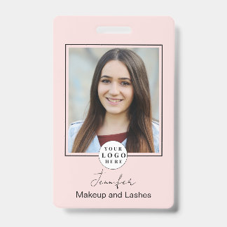 Blush Pink Script Logo Photo Makeup ID Badge