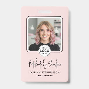 Blush Pink Script Logo Photo Makeup  ID Badge