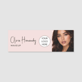 Blush Pink Script Logo Photo Makeup  Name Tag
