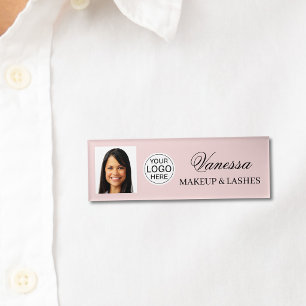 Blush Pink Script Logo Photo Makeup Name Tag