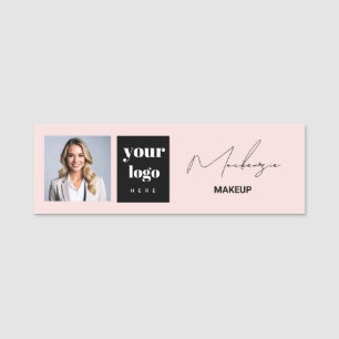 Blush Pink Script Logo Photo Makeup Name Tag