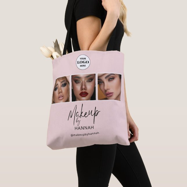 Blush Pink Script Logo Photo Makeup Studio Tote Bag (Close Up)