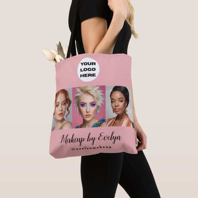Blush Pink Script Logo Photo Makeup Studio Tote Bag (Close Up)