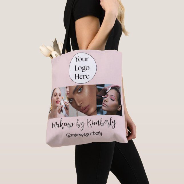 Blush Pink Script Logo Photo Makeup Studio Tote Bag (Close Up)