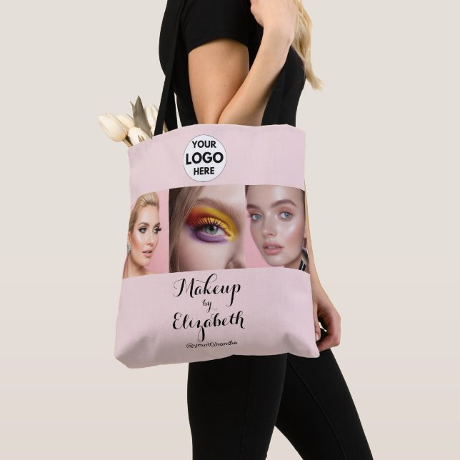 Blush Pink Script Logo Photo Makeup Studio Tote Bag (Close Up)