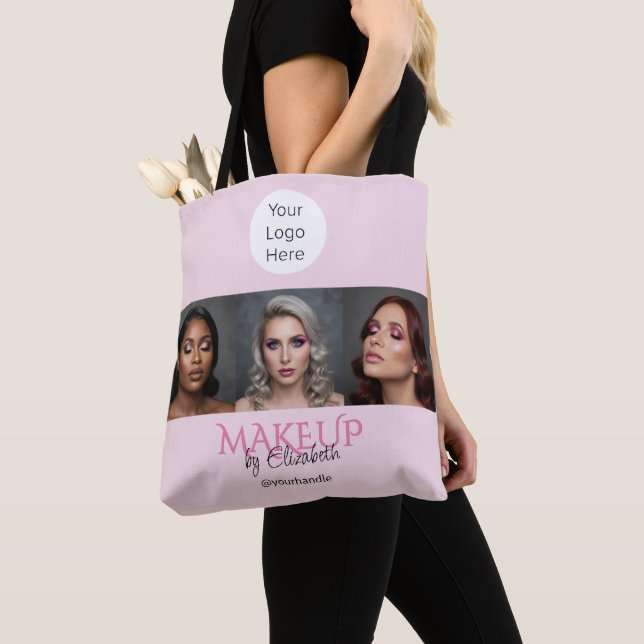 Blush Pink Script Logo Photo Makeup Studio Tote Bag (Close Up)