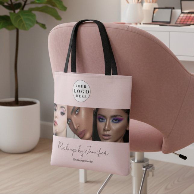 Blush Pink Script Logo Photo Makeup Studio Tote Bag (Creator Uploaded)