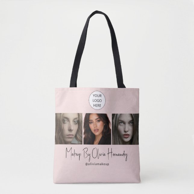 Blush Pink Script Logo Photo Makeup Studio Tote Bag (Front)