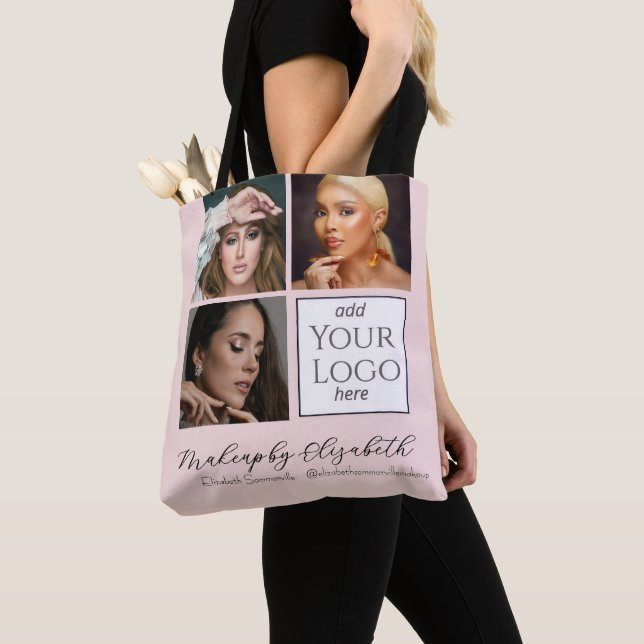 Blush Pink Script Logo Photo Makeup Studio Tote Bag (Close Up)