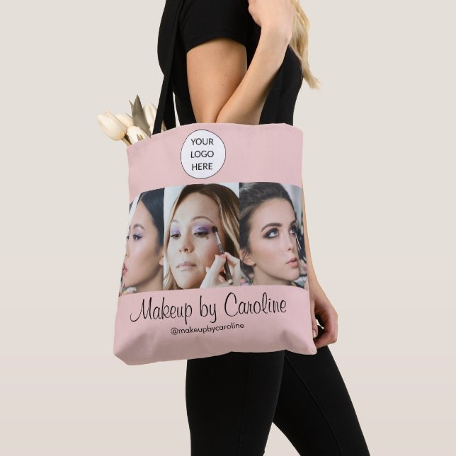 Blush Pink Script Logo Photo Makeup Studio Tote Bag (Close Up)