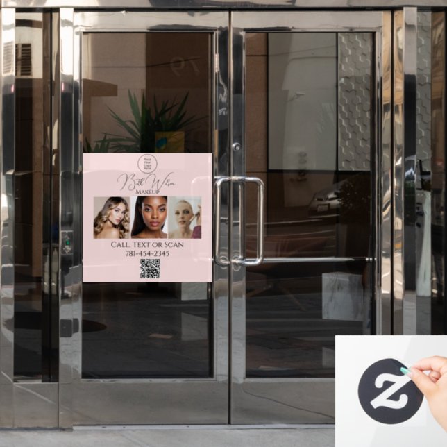 Blush Pink Script Logo Photo Makeup Studio Window  (Office Door)