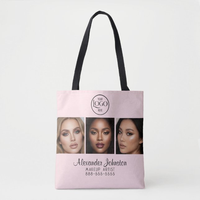 Blush Pink Script Logo Photo Makeup Studio Window Tote Bag (Front)