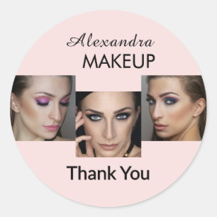 Blush Pink Script Logo Photo Makeup Thank You Classic Round Sticker