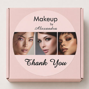 Blush Pink Script Logo Photo Makeup Thank You Classic Round Sticker