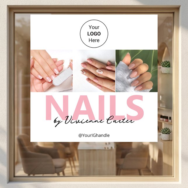Blush Pink Script Logo Photo Nail Salon (Blush Pink Script Logo Photo Nail Salon Window Cling)