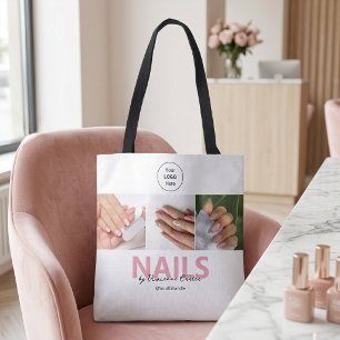 Blush Pink Script Logo Photo Nail Salon Tote Bag