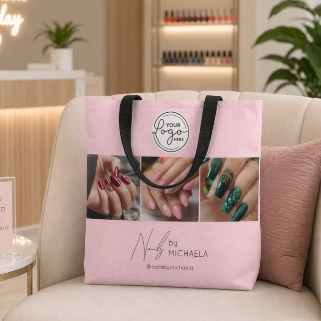 Blush Pink Script Logo Photo Nail Studio  Tote Bag (Creator Uploaded)