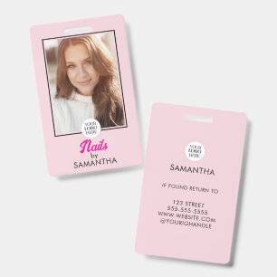 Blush Pink Script Logo Photo Nails  ID Badge