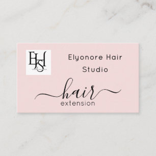 Blush Pink Script Logo QR Code Hair Extension Business Card
