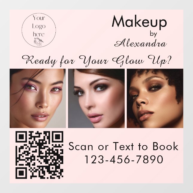 Blush Pink Script Logo QR Code Photo Makeup (Sheet)