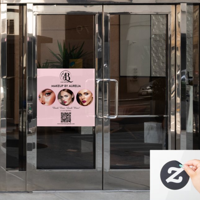 Blush Pink Script Logo QR Code Photo Makeup (Office Door)