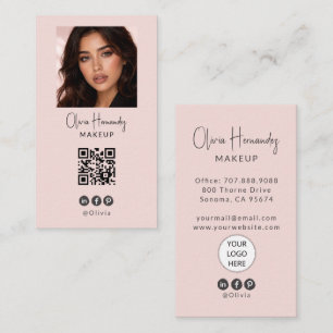 Blush Pink Script Logo QR Code Photo Makeup Business Card