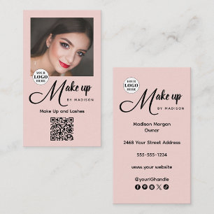 Blush Pink Script Logo QR Code Photo Makeup Business Card