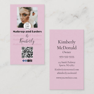 Blush Pink Script Logo QR Code Photo Makeup/Lashes Business Card