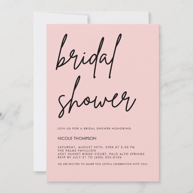 Blush Pink Script Modern Bridal Shower Invitation  (Front)