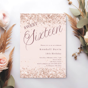 Blush pink script modern Sweet 16 Invitation