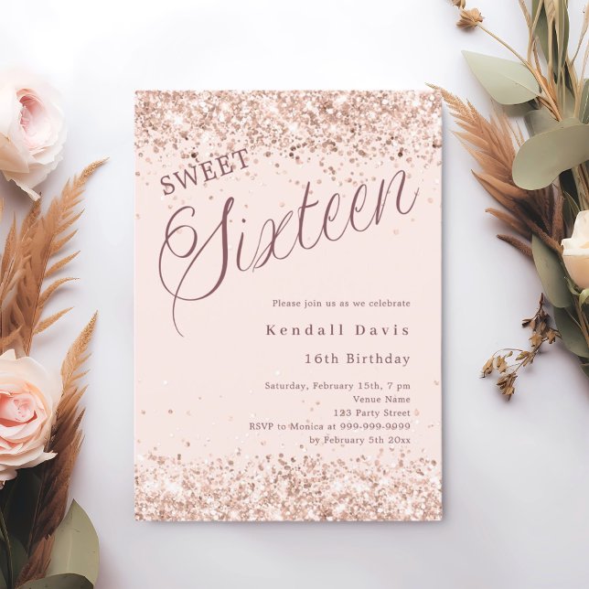 Blush pink script modern Sweet 16 Invitation (Creator Uploaded)