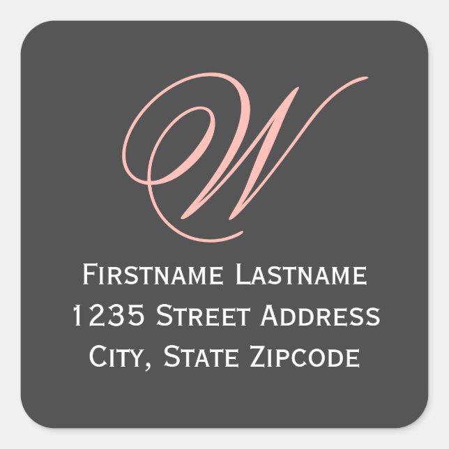 Blush Pink Script Monogram Initial Return Address Square Sticker (Front)