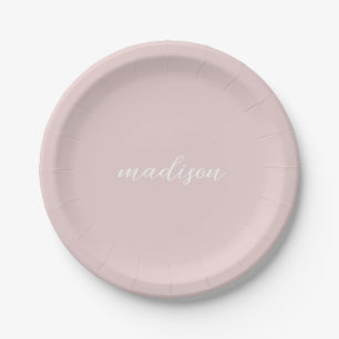 Blush Pink Script Name  Paper Plate