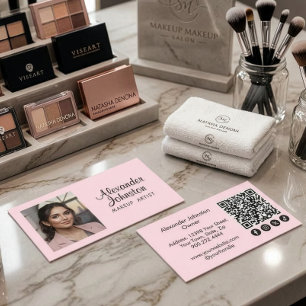 Blush Pink Script ocial Icon QR Code Photo Makeup Business Card