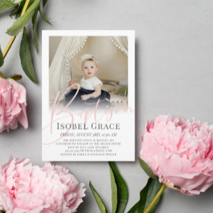 Blush Pink Script Photo Baptism  Invitation