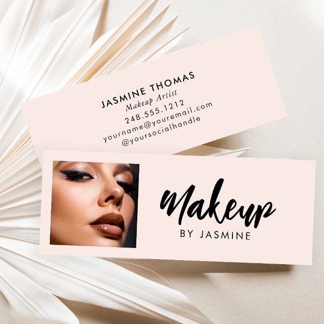 Blush Pink Script Photo Makeup Mini Business Card (Creator Uploaded)