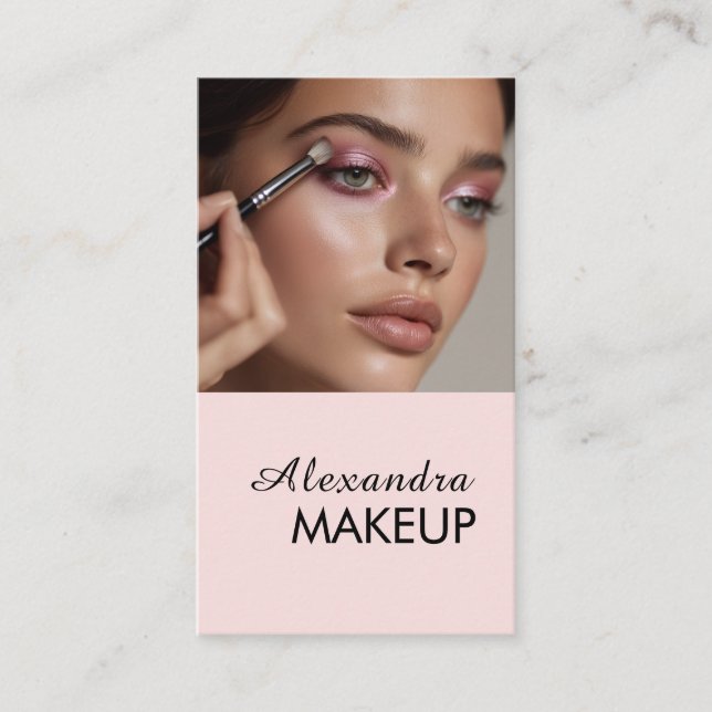 Blush Pink Script QR Code Photo Makeup Business Card (Front)