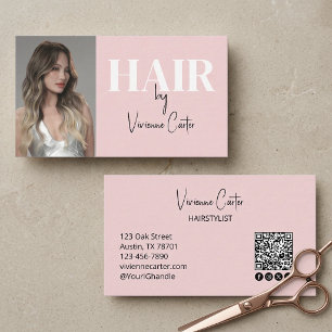 Blush Pink Script Social Icon QR Code Hair Stylist Business Card