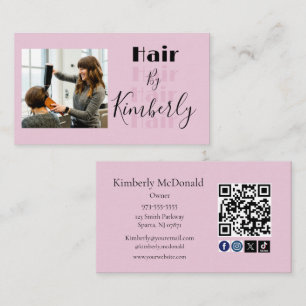 Blush Pink Script Social Icon QR Code Photo Hair Business Card