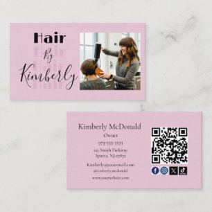 Blush Pink Script Social Icon QR Code Photo Hair Business Card
