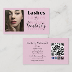 Blush Pink Script Social Icon QR Code Photo Lashes Business Card