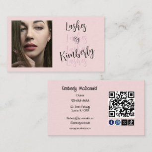 Blush Pink Script Social Icon QR Code Photo Lashes Business Card